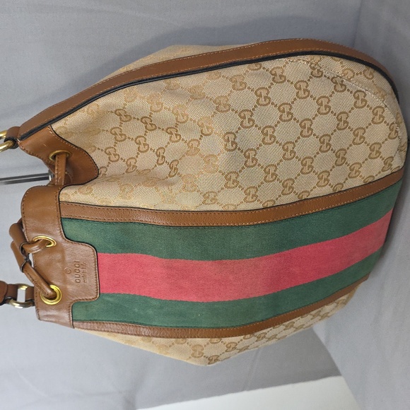 Gucci Beige and Brown Shoulder Bag with Green and Red Stripes - Picture 4 of 16